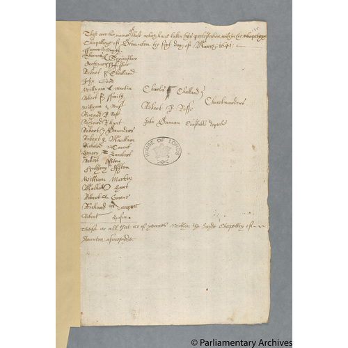Protestation Return: Nottinghamshire: Bingham Wapentake ? Staunton