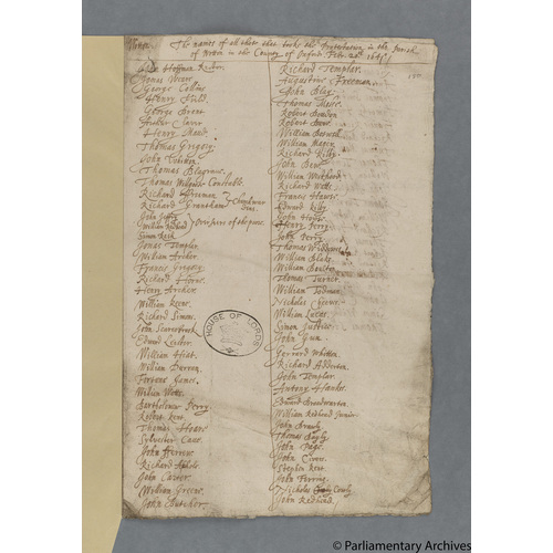 Protestation Return: Oxford: Wootton Hundred ? Wootton