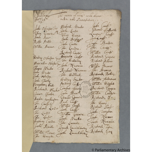 Protestation Return: Oxford: Chadlington Hundred ? Chadlington
