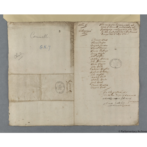 Protestation Return: Oxford: Chadlington Hundred ? Cornwell