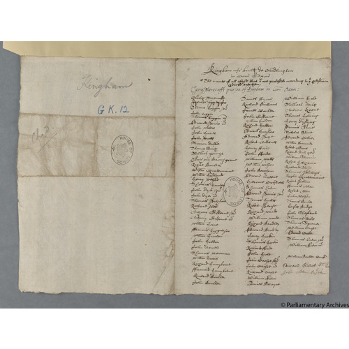 Protestation Return: Oxford: Chadlington Hundred ? Kingham