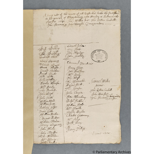 Protestation Return: Warwick: Knightlow Hundred: Wappenbury