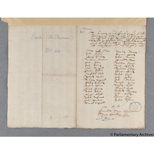 Protestation Return: Devon: Wonford (Part Only) Hundred: Exeter, St Pancras