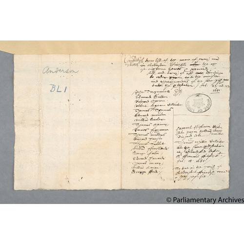 Protestation Return: Dorset: Blandford, North And South Divisions: Coomb's Ditch Hundred: Anderson