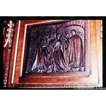 Thumbnail image for Arthur delivered unto Merlin, wooden panel by Henry Hugh Armstead